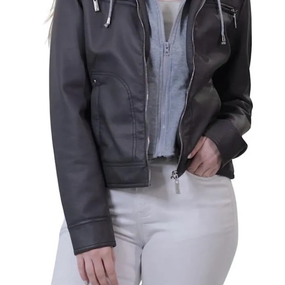 Jou Jou Vegan Leather Moto Jacket Gray Women’s Medium New With Tags - Picture 14 of 16